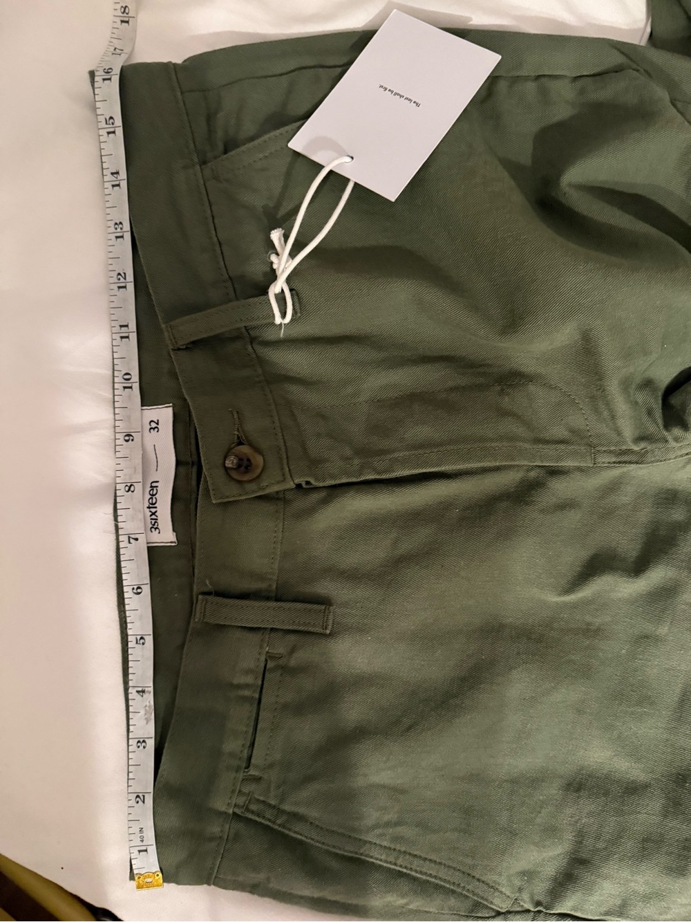 Olive Green Selvedge Chino Pants - Picture 2 of 4